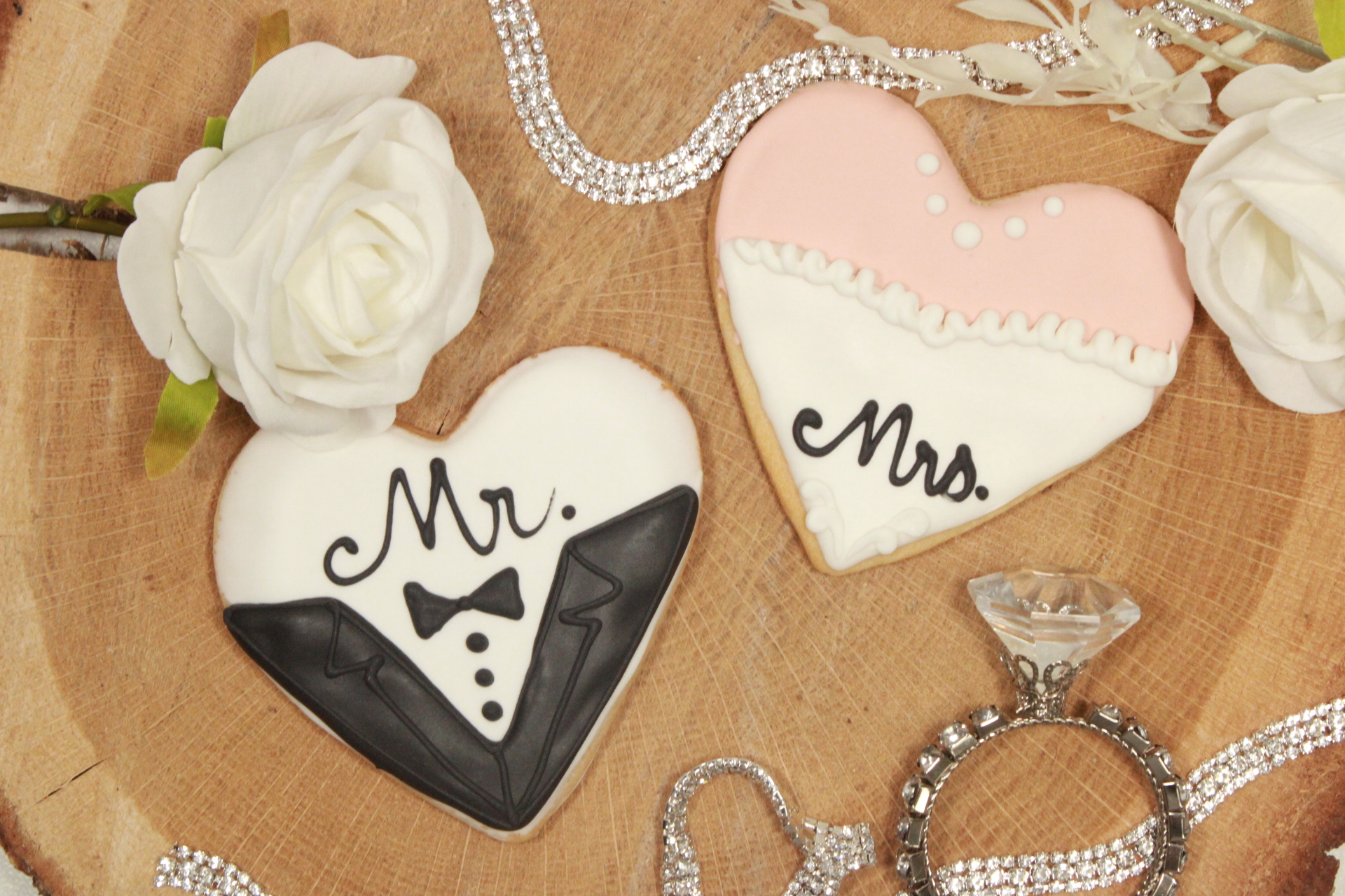 Bride & Groom Heart Cookie Favors