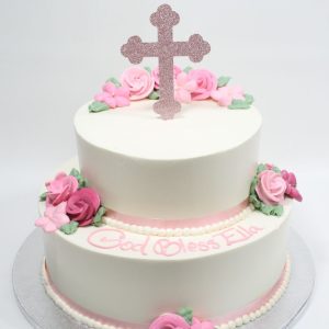 2 Tier Buttercream Flowers & Cross